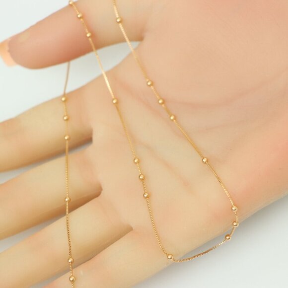 "Rose Gold Plated Brass Necklace with Dainty Beaded Chain , XPNL0143 - Picture 3 of 11